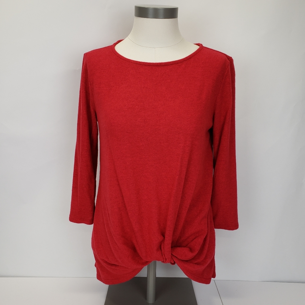 Gibson Red Twist Front 3/4 Sleeve Sweater size large